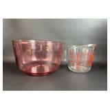 Pink Mixing Bowl w/ Anchor Hocking Measuring Cup
