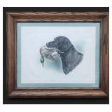 Boris Riab "Lab with Duck in Mouth" lithograph