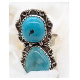 SZ.10, STERLING SILVER TURQUOISE SOUTHWEST RING