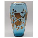 Bohemian Blue Crystal 10" Vase W/ Hand Painted