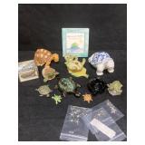 TURTLES CERAMIC, WOOD & RESIN W/ A DOZEN