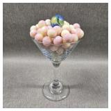 Martini Glass of Uranium Glass Marbles, 90ct, 1lb
