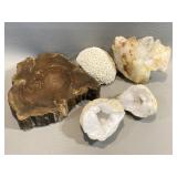Quartz Crystals , Geode , Polished Petrified Wood