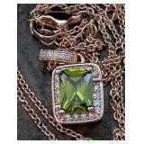 ROSE GOLD TONE PERIDOT CZ PENDANT AND CHAIN