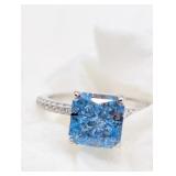 SZ., 925 SILVER AQUAMARINE CZ STONE RING