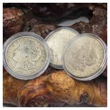 Three 1921 Morgan Silver Dollars