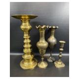 Solid Brass Large Candle Holder + 2 Vases & Sm