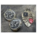 Two Horse Chariot Clip On Earrings & Crest Shield