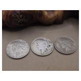 Three Peace Silver Dollars