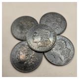 Five 1921 Morgan Silver Dollars (Toned)