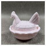 Pink Glass Hen on a Nest Salt Cellar