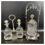 Silverplate Pickle Castor & Oil / Vinegar Cruets