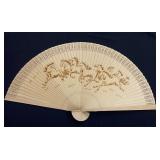 Large Vintage Asian Wood Fan w/ Horses