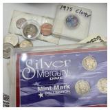 Mercury Dimes & Misc. Coins w/ 1975 Clover Cent