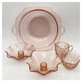 Pink Depression Glass, Ruffled Candle Holders ,