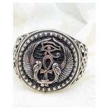 SZ. , STERLING SILVER EGYPTIAN SYMBOLS RING ANKH