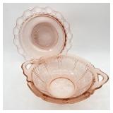 2 Pink Depression Glass Bowls, Janette Cherry