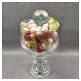 Large Glass with 3lb of Uranium Glass Marbles w/