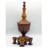 HAITI BOHO WINE WOOD HAND CARVED DECANTER SET