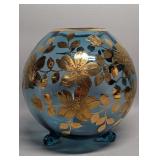 Bohemian Blue Crystal Footed Rose Bowl Vase W/