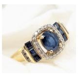 SZ. 7,10K YELLOW GOLD SAPPHIRE & DIAMOND 1.25K