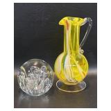 Art Glass Pitcher & Paperweight : Lutetian Yellow