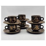 Vintage Set of 6  Greek Mythology Black & 24k