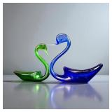 Pair of Small Glass Swans