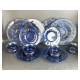 12 Pieces Thumbprint Blue Glass Dessert Set
