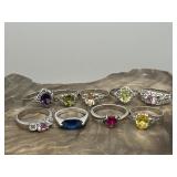 9 Costume Fashion Stone Rings Different Sizes