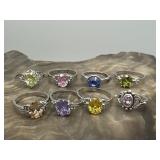 8 Fashion Costume Stone Rings Different Sizes