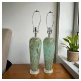 Pair of Murano Style Glass Lamps w/ Floral Shades