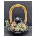 LILY PAD FROG ONTOP MAJOLICA STYLE DRIP GLAZE ART