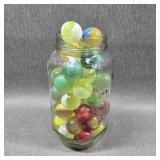 Ball Jar of Uranium Glass Shooter Marbles, 45ct,