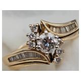 SZ. 8.75, 14K YELLOW GOLD RBC DIAMOND IN CENTER