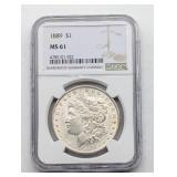 1889 MS61 MORGAN SILVER DOLLAR NGC