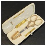 Antique Sewing Kit French Celluloid Gold Plated