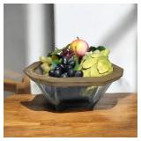 Heavy Crystal Bowl W/ Brass Rim & Faux Fruit