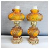 Pair of Vintage Electric Amber Hurricane Lamps
