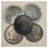 Five 1921 Morgan Silver Dollars (Toned)