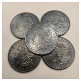 Five 1921 Morgan Silver Dollars (Toned)