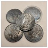 Five 1921 Morgan Silver Dollars (Toned)