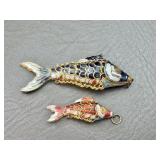 2 Oriental Articulating Enamel Koi Fish Pendants