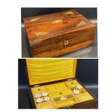 Victorian Rosewood Inlaid Sewing Box w/ MOP