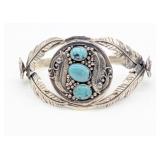 STERLING SILVER TURQUOISE LEAF FLORAL BRACELET