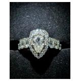 SZ 7, 14K WHITE GOLD ENGAGEMENT RING SET. .67CT