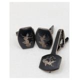 SIAM STERLING SILVER TIE CLIP & CUFFLINKS 20G