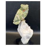 Gemstone Owl Sculpture on Natural Crystal ,