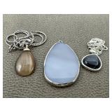 Agate, Smoky Quartz & Black Malachite Pendants