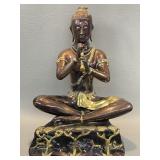 Metal Statue Thai Flute Player, Bronzed & Gilt ,
